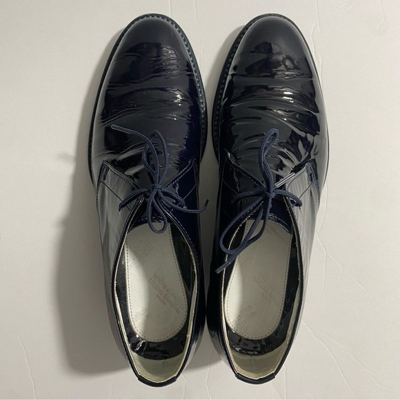 Maison Margiela Navy Patent Leather Lace Up Derby Dress Shoes White Stitch Heel - Picture 7 of 14